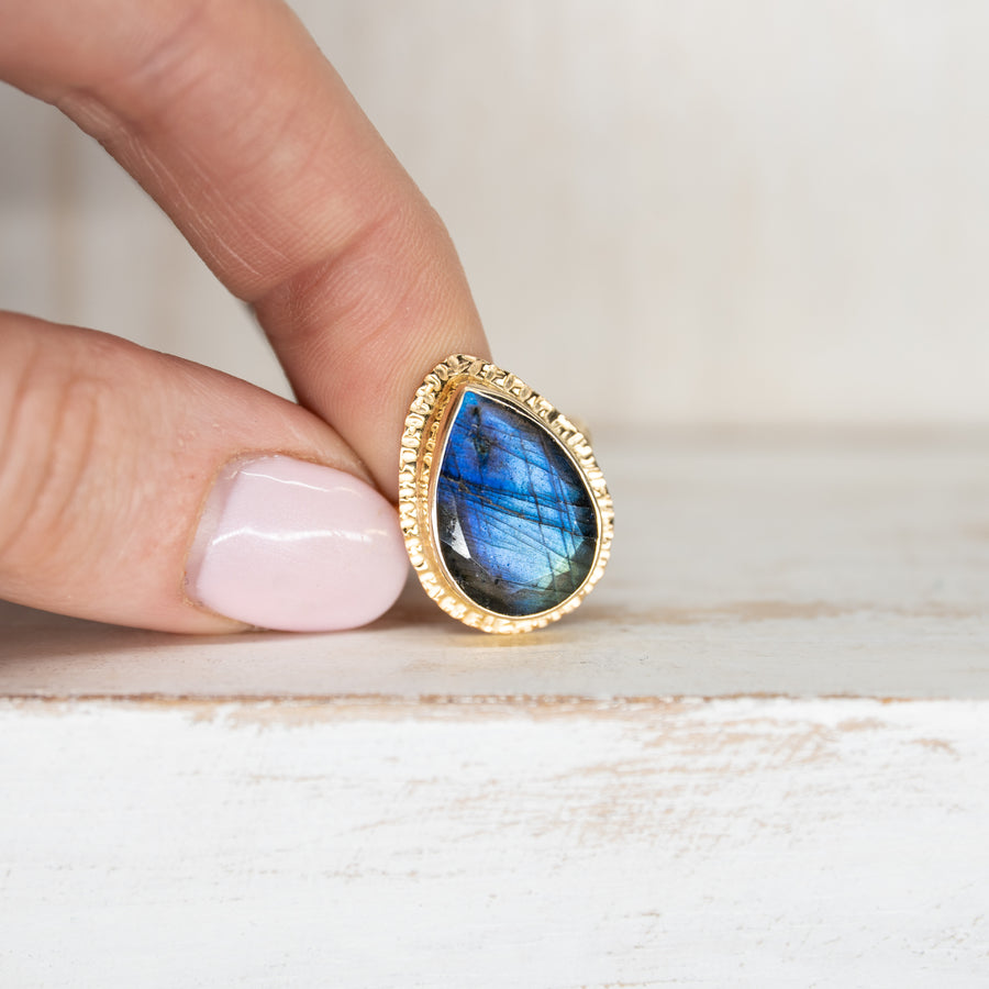 LABRADORITE GOLD RING - Size 5