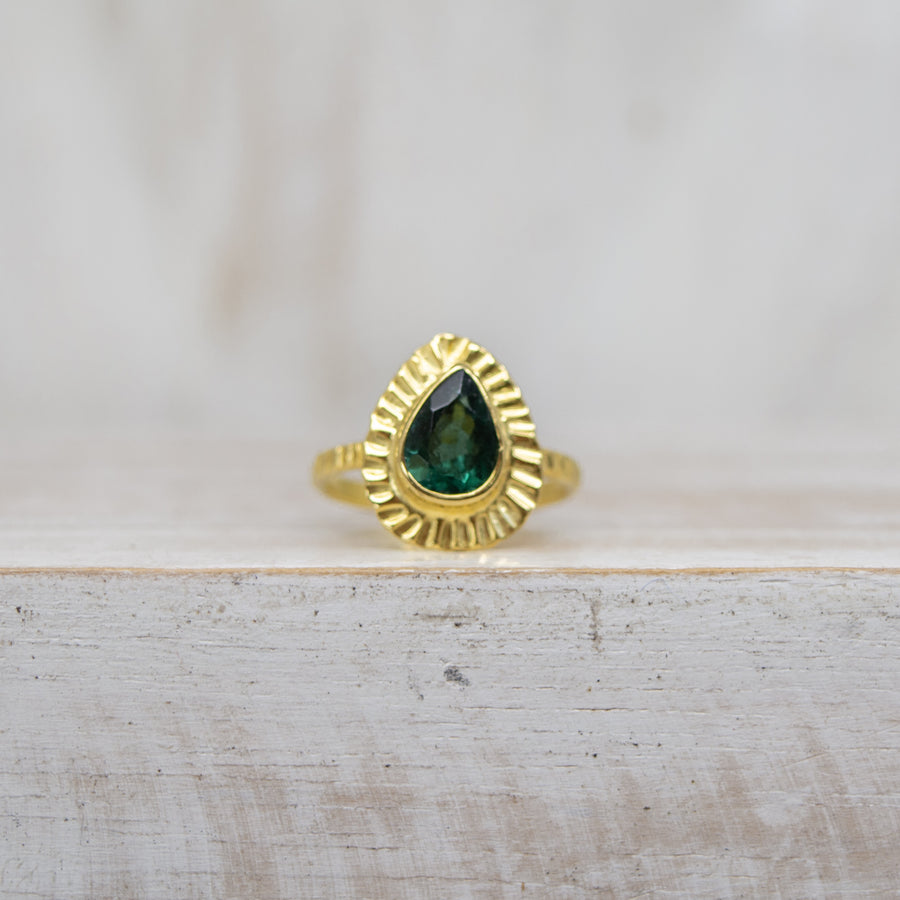 SELENA DARK GREEN TOURMALINE RING - GOLD