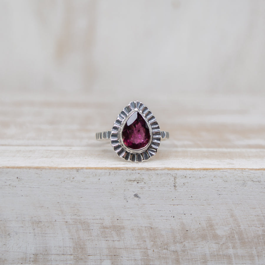 SELENA DARK PINK TOURMALINE RING - SILVER