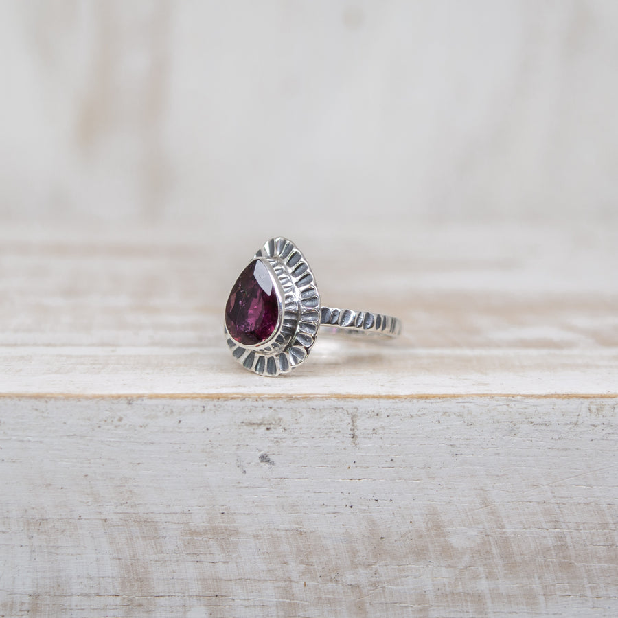 SELENA DARK PINK TOURMALINE RING - SILVER